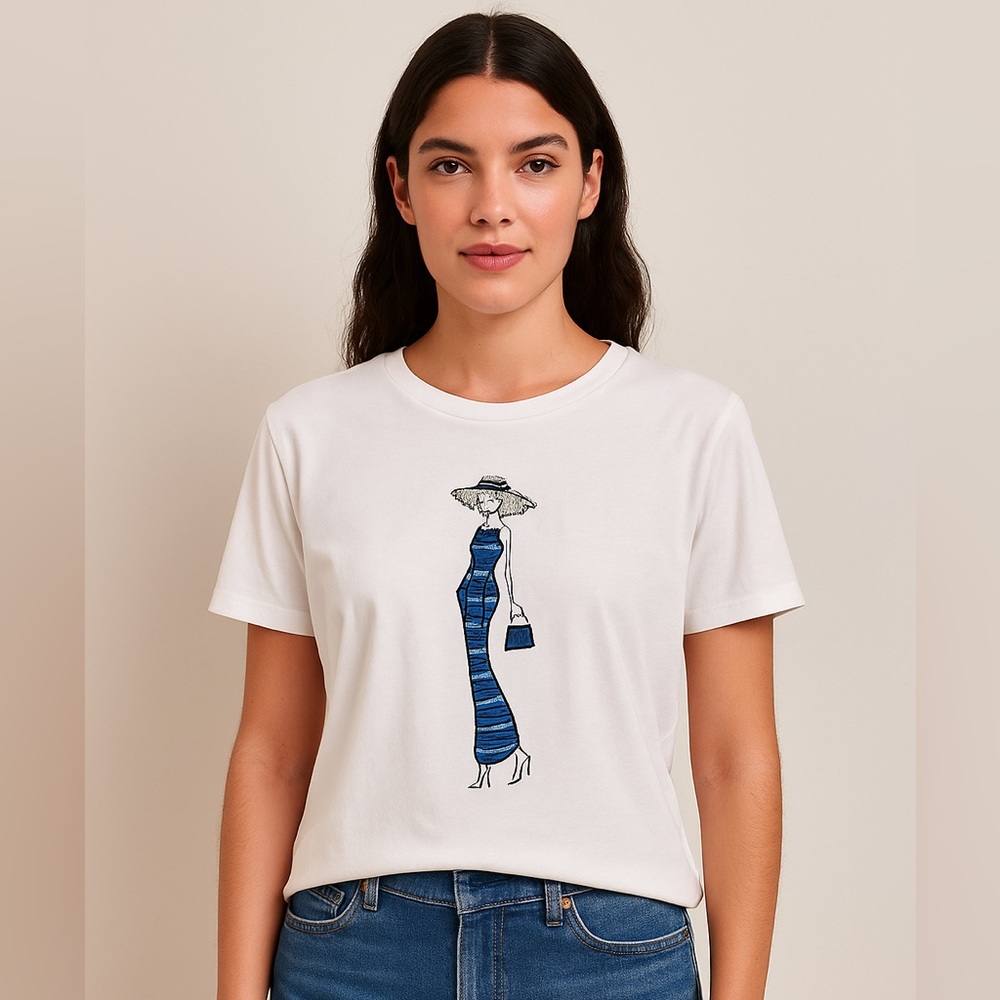 510. Denim embellished graphic tee